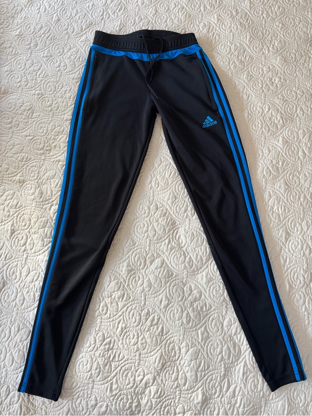 adidas Black Track Pants with Blue Stripes